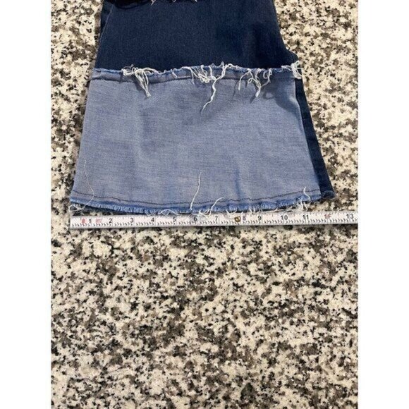Women’s Blue Patchwork Flare Jeans XXL Multi-Color Denim High Waist Frayed Hem - Picture 6 of 7